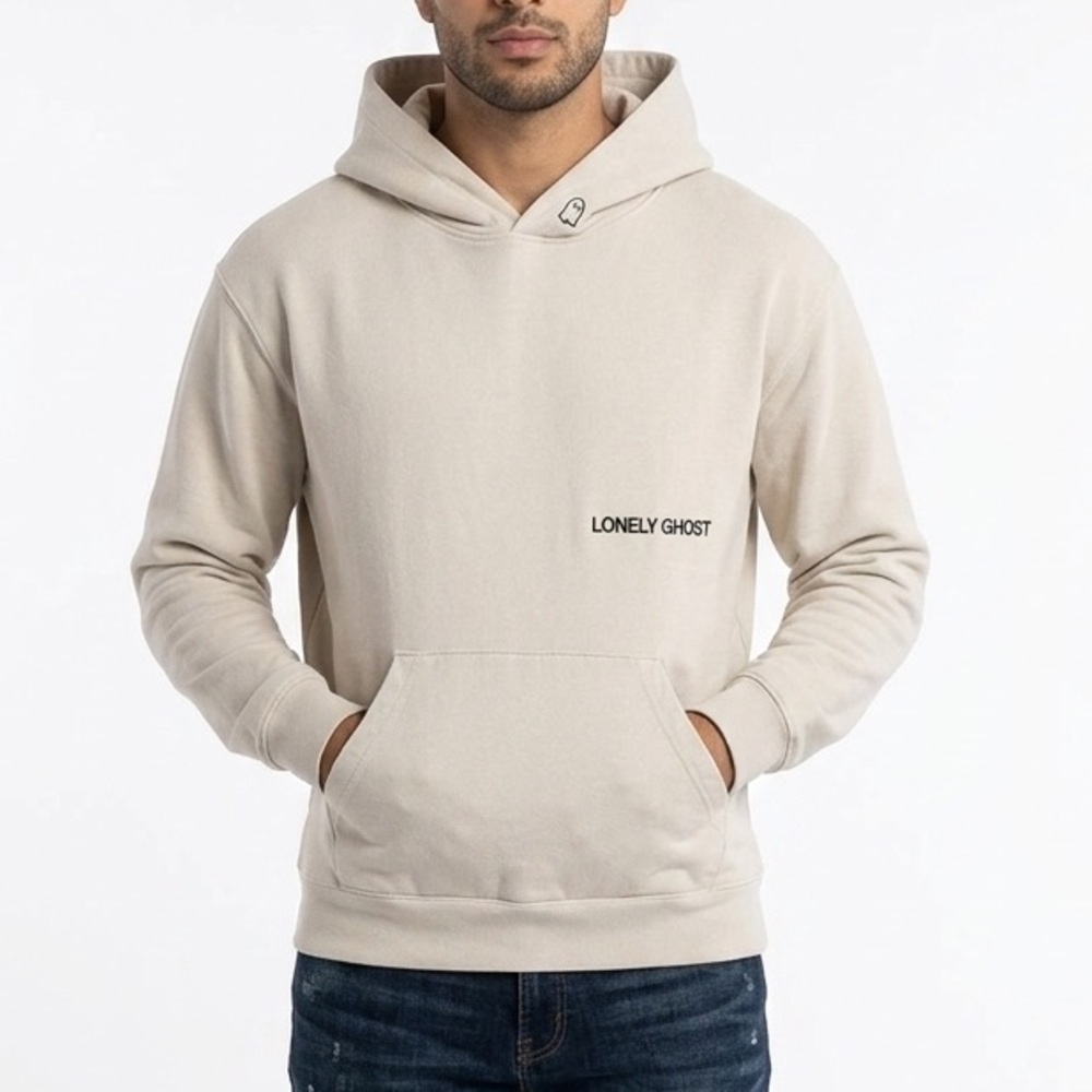 Lonely Ghost Hoodie Cream Lonely‎ Ghost Graphic Pullover Sweatshirt Size XXL